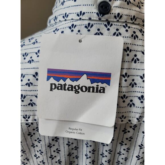 Patagonia Button Up Shirt Women's Size 6 White Blue Organic Cotton Long Sleeve - Picture 9 of 15